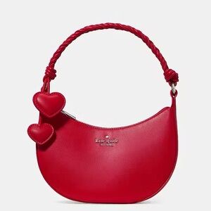 ❤️Kate Spade Nova Braided Strap Crescent Shoulder Bag with Heart Charm, Red NWT